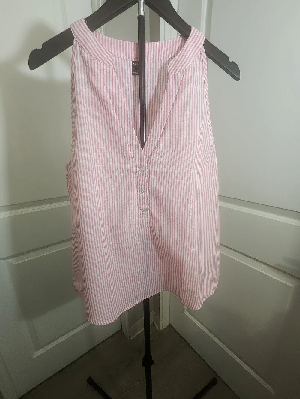 SHEIN 2 Pack Striped Sleeveless Blouses Size L Blue Pink Button Front Tops